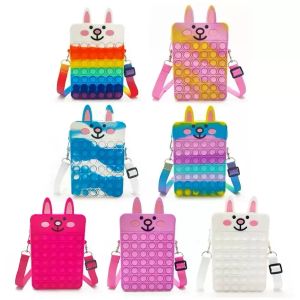 Decompression Toy Cute cartoon Rabbit Bag Push Bubbles Portable Fashion Cross body Pack Silicone Press Fidget Toys Bags