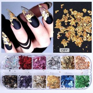 12 galler / mode naglar guldfolie platina bitar cong nagel smycken naglar dekoration för kvinnor gåva