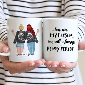 11oz / 15oz amigos canecas personalizado 2 meninas nomes branco caneca de café meninas presente cute copos tazas de ceramica creativas R2050 210804