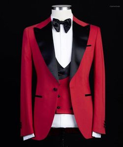 Męskie Garnitury Blazers Dostosowywanie Moda Moda Wedding Garnitur Dla Mężczyzn Czerwony Slim Fit 3 Sztuka Custom Made Plus Size Formalny Man Party Tuxedo Set