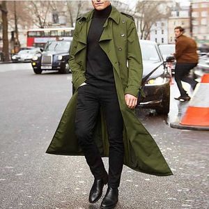 Mens Moda Trench Coats Outono Homens Longas Casacos Casacos Homens Casual Sorros Sorros Fit Windbreakers Winter Plus Size Casacos 211011