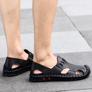 Top Fashion Summer Womens Men Sandals Black Brown Leather Sandy Beach Sandal Men Shoes Size 38-44 Code: 92-1766
