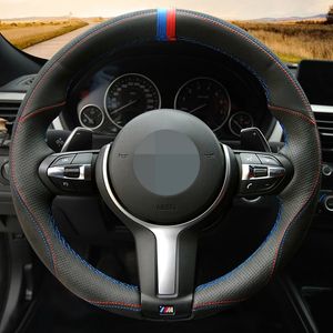 Coprivolante per auto cucito a mano in vera pelle nera per BMW M Sport F30 F31 F34 F10 F11 F07 F45 F46 F22 F23 M235i M2