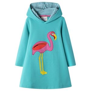 Jumping Meters Animals Girls Dresses Hoodies Flamingo Long Sleeve Baby Clothes Cotton Princess Kids Hoody For Girl 211231