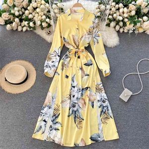 春と夏のファッション女性のシャツ襟長袖レトロな刷り腰部のドレスの眺めvestidos de Mujer R620 210527