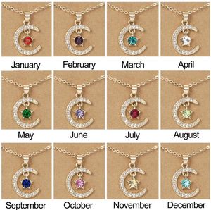 Birthstone Month Moon Star Pendent Necklaces 12 Months Luck Necklace with Paper Card For Couple Women Girls Gift