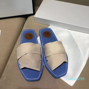 2021 Top Women Woody Mules Slippers Designer Canvas Cross Woven Sandals Summer Outdoor Peep Toe Casual Slipper Letter Stylist Shoes 521
