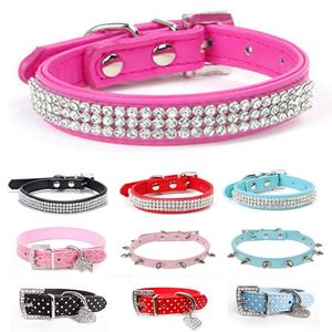 Colares Colares Leashes Rhinestone Collar Small Bling Cristal Bowknot Pu Couro Pet Pet Cachorrinho Colar De Arnês Leash Acessórios