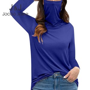 Свободные женские Turtleneck T рубашка дамы ветрозащитный утолщение пуловер маска для лица простая длинная рукава блузка рубашка плюс размер 210518