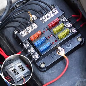 6-Way 12V Blade Blade Black Block 6Circuit ATC / ATO FUSE Держатель с светодиодным индикатором Обложка WaterPoof