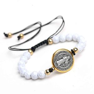 خمر سانت بنديكت ميدالية الصليب سحر الذهب / الفضة اللون الدينية نسج سوار ميداليات الكاثوليكية pulsera catolica