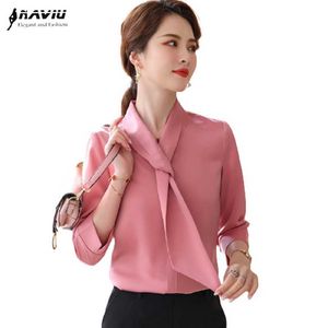 Temperamento Scollo a V Moda Camicia Wome Mezza manica Estate Chiffon Streamer Camicette Office Ladies Work Top 210604