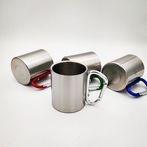 220ml Thermal Transfer Coffee Mug Mugwith Carabiner Handle Anpassa rostfritt stål sublimation Portable Travel Cup JXW933