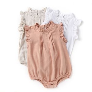 Ns baby girls rompers nyfödda jumpsuits ärmlös ekologisk linne bomull klättra tyg bodysuits m3737