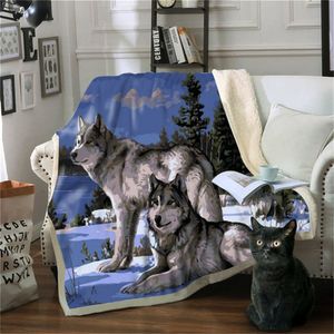 Ny Wolf filt män 3d tecknad sherpa filt dubbel tjock velvet varm super mjuk flanell kontor nap täcker soffan resor sängkläder