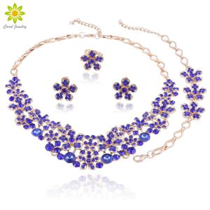 Çiçek Mücevher Gelin toptan satış-Küpe Kolye Kristal Gelin Takı Setleri Parti Kostüm Aksesuarları Gelinler Kadınlar için Düğün Çiçek Seti Mücevherat Dekorasyon
