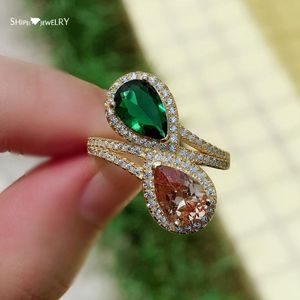 Klaster pierścienie Shipei 100% 925 Sterling Silver Pear Cut Emerald Morganite Gemstone Wedding Party Vintage Creative Fine Jewelry Gifts
