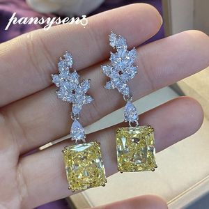 スパーク100％925スターリングシルバーを作成Moissaniteシトリン宝石滴ドロップダングルイヤリング女性ファインジュエリー卸売シャンデリア