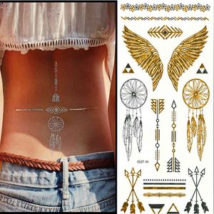 Wholesale henna butterfly tattoos for sale - Group buy 24 Sheets Gold Temporary Jewelly Butterfly Feather Wings Body Art Sleeve Arm Waterproof Henna Fake Tattoo Stickers