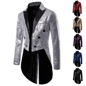 Shiny Gold Suit Blazer Men Sequin Tuxedo Suit Jacket Singer Prom Costume Homme NightClub Stage Singerコスプレ特大210524