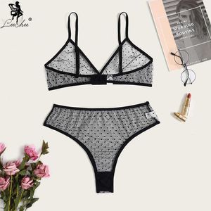 Sexig uppsättning leechee ny bh set sexig polka dot underkläder set kvinnor bekväm transparent brassiere+trosor intimat sexiga underkläder för flickor l2304