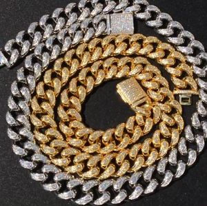 15 мм глазных глазных глаз Cuban Link цепочка ожерелье 14к белый позолоченный бриллиантовый кубический цирконий ювелирные изделия 16inch-24inch Choker