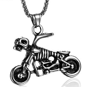 Stainless Steel Jewelry Ghost Skull Head Motorcycle Pendant Skeleton Biker Necklace Soul Chariot Men's Punk Gothic Necklace