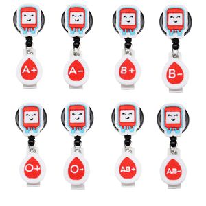 Fashion Cute Key Rings Blood Type Medical Nurse Retractable Felt ID Badge Holder Reel With Alligator Clip For Gift