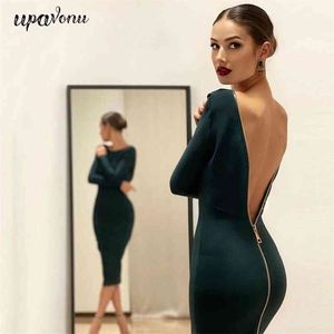 Free Women Black Bodycon Bandage Dress Sexy Long Sleeve Blue Midi Club Celebrity Evening Runway Party Dresses 210524