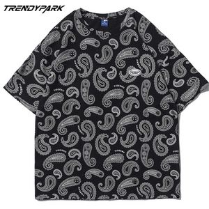 Мужская футболка Paisley Printing летний с коротким рукавом TEE хип-хоп негабаритный хлопок повседневная Harajuku Streetwear Top Thirts Men 210601