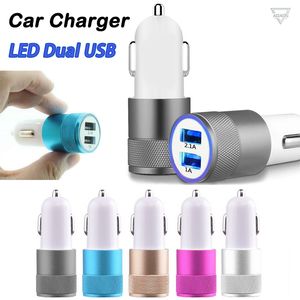 Car Charger Metal Travel Adapter 2 Ports Colorful Micro USB Plug For Samsung S20 Plus S21ultra