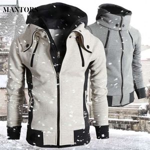 Homens zíper jaquetas outono inverno casual casacos jaqueta jaqueta jaqueta lenço colarinho moda com capuz masculino outwear magro encaixe 210928