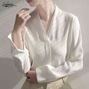Primavera Outono escritório senhora chiffon camisas mulheres blusa branca e tops manga comprida v neck vintage roupas femininas 12609 210521