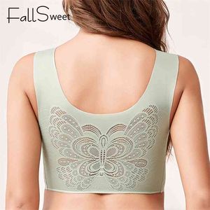 FallSweet Wireless Bras for Women Seamless Plus Size Lingerie Active Bra with Pads Lace Beauty Back Bralette M to 7XL 210728