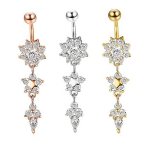 Bell JewelrySexy Dangle Bars Button Belly CZ Crystal Flor Body Jewelry Navel An￩is de piercing Rings Mya30 Drop 2021 B6W58