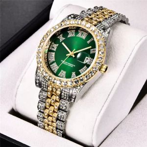 Hip Hop Diamant 41mm Herren Frauen Watch 18k Gold Analog Quarzwerk Einzigartige Männer Euro Out Out Watch Man Relogio Masculino