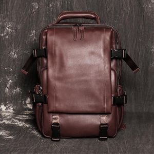 Ryggsäck Nesitu högkvalitativ kaffe svart A4 Äkta läder 14 '' Laptop Kvinnor Män Cowhide Travel Bag M1034