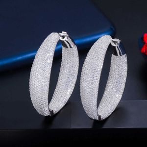 Micro pavimenta zirconi rotondi orecchini a cerchio grandi dichiarazioni colore argento donne di lusso gioielli da sposa CZ809 210714
