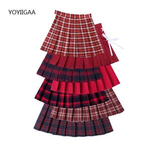 Lato Kobiety Plisowane Spódnice Wysoka Talia Kobiet Mini Spódnica Harajuku Preppy Style Ladies Plaid Spódnice Słodkie dziewczyny Dance Mini Spódnica Y0824