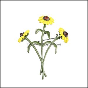 Pins, Brooches Jewelry Sunflowers Brooch Flowers In A Vase Basges Metal Yellow Enamel Rhinestone For Women Girl Gifts 2021 Wholesale Drop De