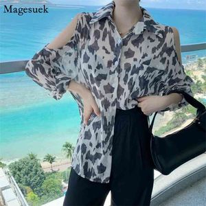 Autumn Blusas Long Sleeve Off Shoulder Tops Sexy Women Shirt Vintage Leopard Blouse Casual Slim Chiffon Shirts 10270 210512