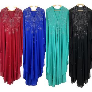 Etnisk Kläder Multicolor Open Abaya Dubai Turkiet Muslim Hooded Dress Kvinnor Chiffon Kaftan Beads Luxury Cardigan Plus Storlek Islamic