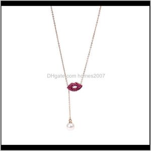 Necklaces Pendants Jewelryyun Ruo Arrivals Rose Gold Color Crystal Lip Pendant Necklace Fashion Titanium Steel Woman Jewelry Not Fade & Aller