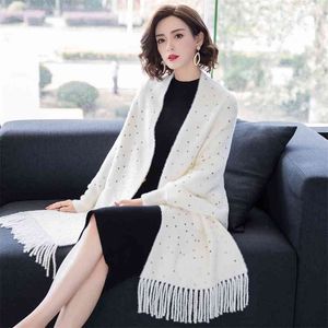 Faux Mink Fur Vinter Kvinnors Casual Scarf Shawl Dual-Använd Sleeve Fransed Pocket Cloak Female Coat 210427