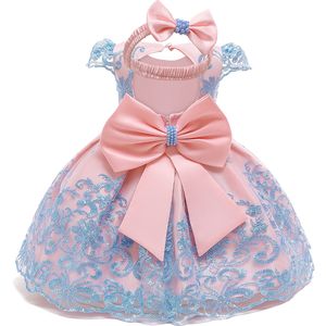 Baby Girl Dress For Girls Party Dress Lace Bow Infant Christening Gown Tutu 1 Year Birthday Dress Free Headband 6 9 12 24 Months