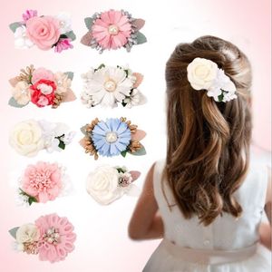 9 Styles Ins Cute Girl 3 inch Hair Accessory Stereo Handmade Imitation Flower With Pearls Barrettes Accessories kids Jewelry Birthday Gift clipper