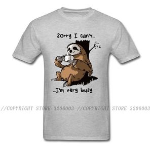 非常に忙しいSloth TシャツメンズトップTシャツ面白い漫画Tシャツ夏の灰色のティーショートスリーブコットン服プラスサイズ210716