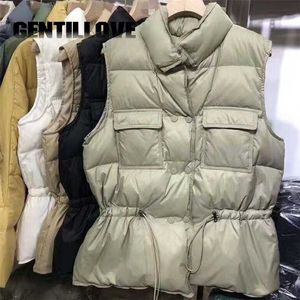 Colete acolchoado Mulheres Inverno Sem Mangas Bright Down Jacket Oversized Casaco Quilted Revestido Cardigan CardomPring Outerwear Chique 211120