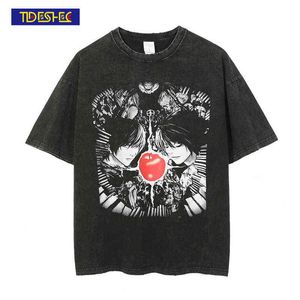 2021 Hip Hop Streetwear Anime printing T-Shirt Cartoon Retro Printed T-shirt Men Harajuku Handmade Worn Vintage T-shirt Summer S G1229