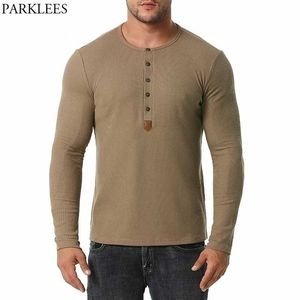 Herrenmode Henley Neck T-shirt Baumwolle Casual Slim Fit Waffel T-shirt Männer Langarm Slim Fit T-shirt Homme Camisetas 2X 210522